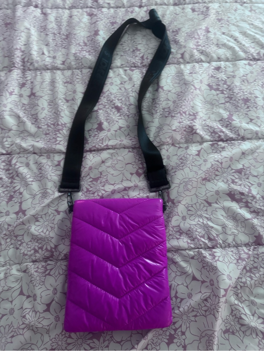 Crossbody Quilted Puffer Bag in Bright Pink